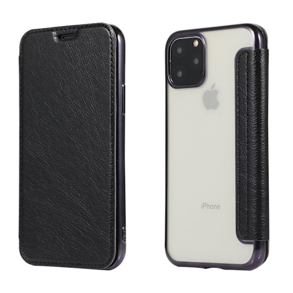 Etui til iPhone 16PRO sort Flip Elektroplettering Ring Transparent Wallet med Kortholder