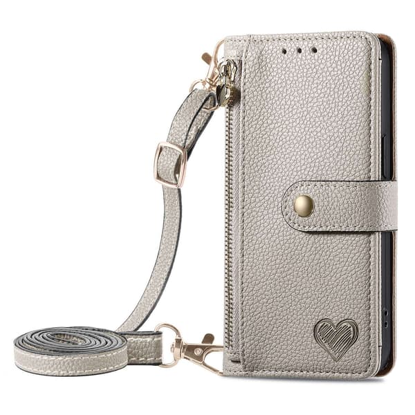 Etui til iPhone 16E / SE 2025 / SE4 Off-white [lang crossbody lanyard] Source Love Pebbled RFID-blokkerende stropp