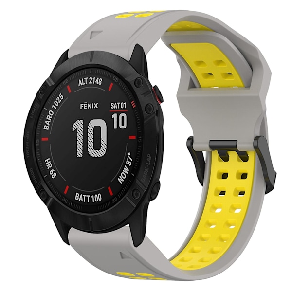 Grå Gul Grå Gul 26mm To-farvet Silikonerem kompatibel med Garmin Fenix 6X