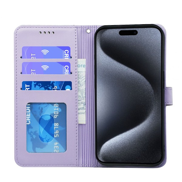 Kotelo iPhone iPhone 16pro:lle, violetti PU-nahka, pieni pyöreä nappi, valokuvakehys, magneettinen