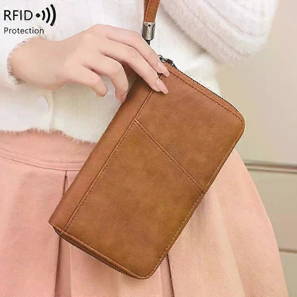 Gränsöverskridande Ny RFID Anti-Magnetisk Sedelklämma Dragkedja Passfodral Dokumentväska Flygbiljett Förvaringsficka Multifunktionell Passp Light brown