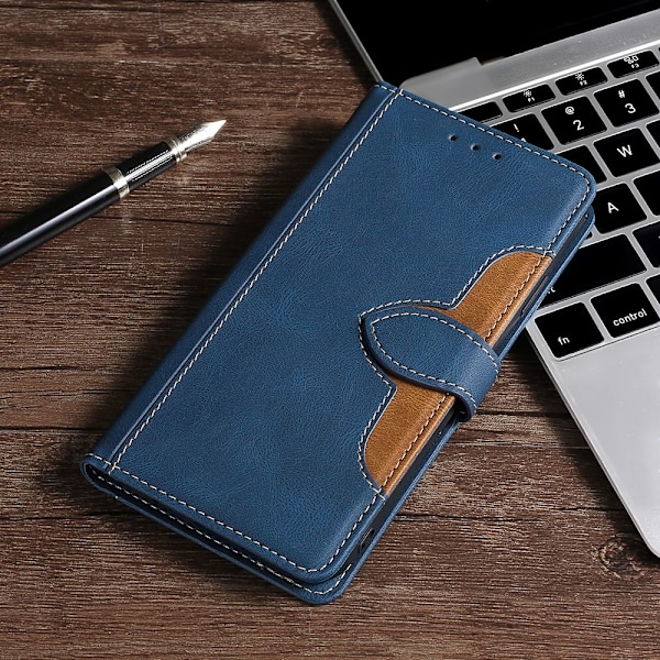 Etui til iPhone 15 Plus blå pung med kortholder flip stand