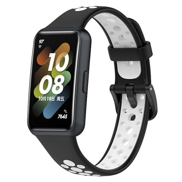 Sort Hvid Sort Hvid Åndbar Silikone Urrem kompatibel med Huawei Band 7 / 7 Nfc