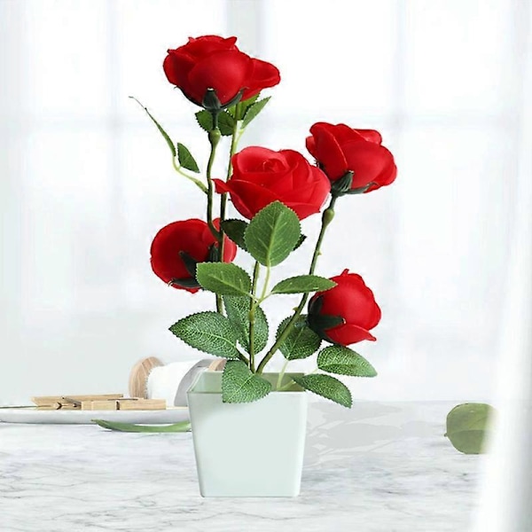 1 Sett Kunstig Potteplante Ornamentalt Sjarmerende Plast Lett å Vedlikeholde Simulering Roseblomst for Balkong Milky White
