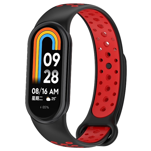 Musta Punainen Musta Punainen Silikoni Kellonranneke yhteensopiva Xiaomi Mi Band 8:n kanssa