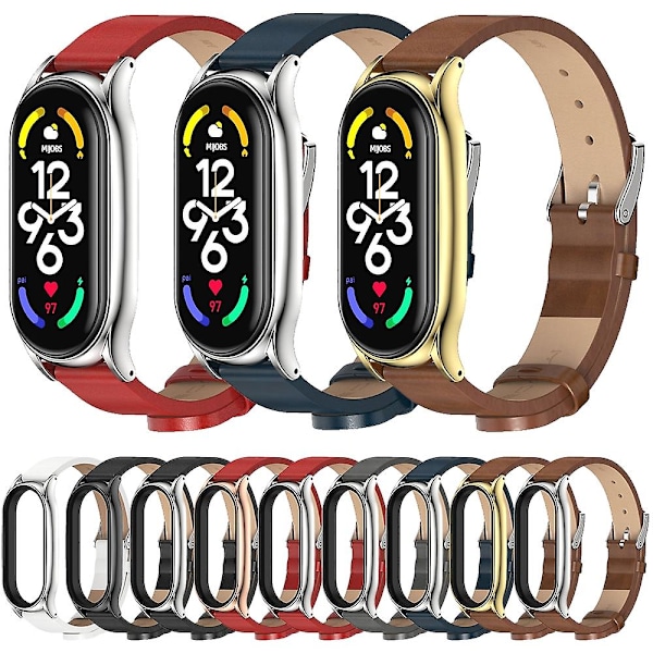 Brun Silver Brun Silver Mikrofiber Läder Klockarmband kompatibelt med Xiaomi Mi Band 7 / 7 Nfc