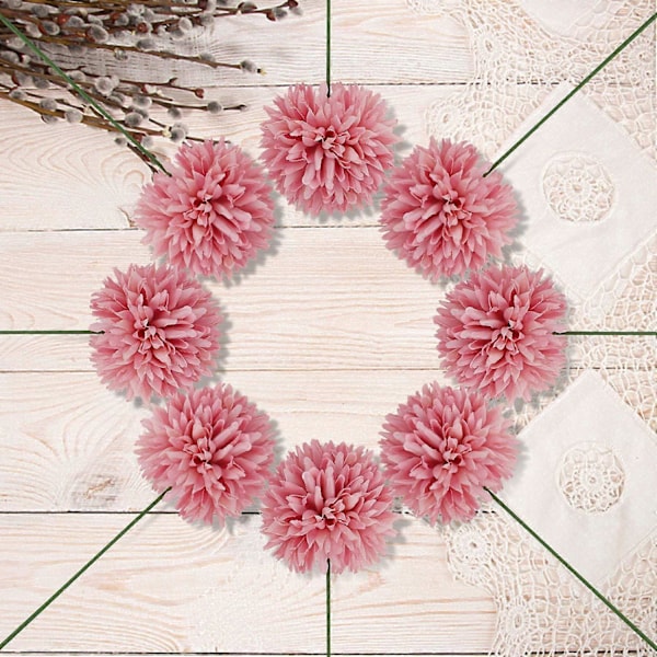 10 stk. Silkekrysantemumkuglebuketter Hydrangea til bryllup Pink