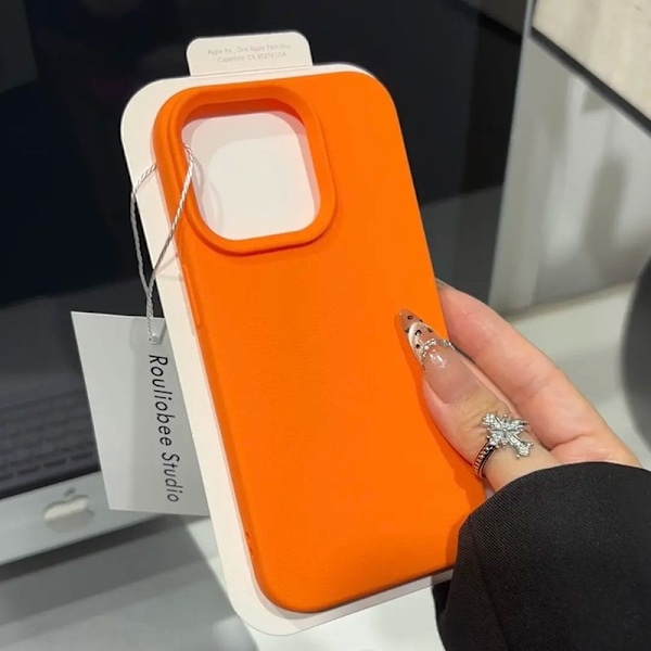 Etui til iPhone 14 Lychee Orange Pebbled soft