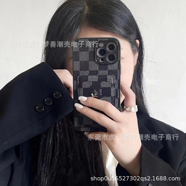 Fodral för iPhone 16promax Haig Liten lädertextur Plånbok med Korthållare Lätt lyx