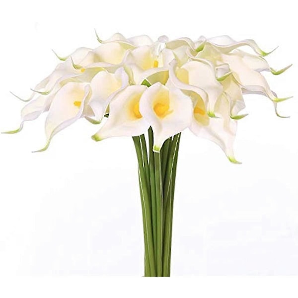 12 stk. Realistiske Latex Blomster Lataex Brudebukett Bryllupsbukett Calla Liljer Kunstig Blomsterbukett for Bryllup Hjem Vasefyll Brud White