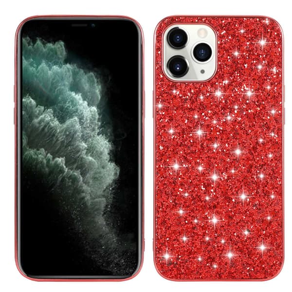 Etui til iPhone 16 Blinkende rød Elektroplettering glitter Læder Groft pulver diamantlæder