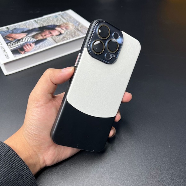 Etui til iPhone 14 Pro Max Panda farve Nappa Læder Fuld-krops Læder
