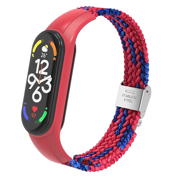 Punainen Sininen Punainen Sininen Nailonpunottu Kellonranneke yhteensopiva Xiaomi Mi Band 7:n kanssa