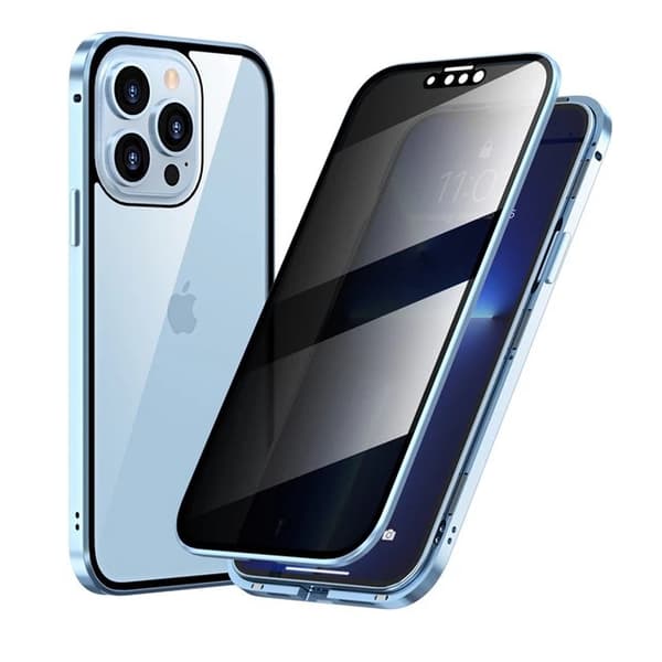Etui til iPhone 15 Plus Anti Peeping Dobbeltsidig Klar Blå Noz35715