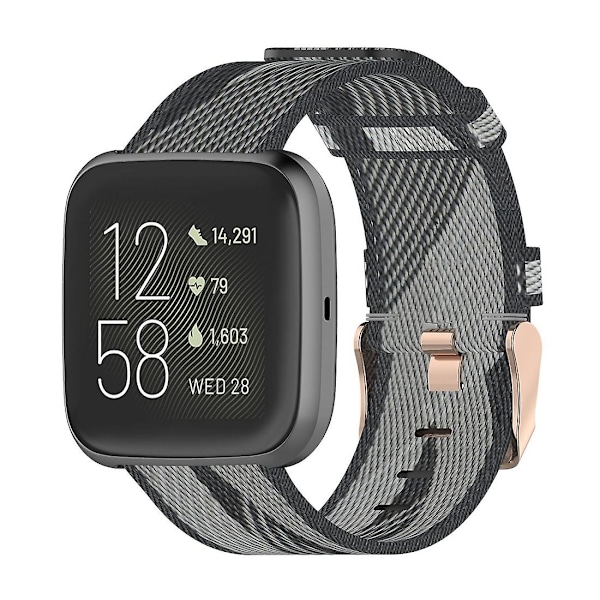 Grå Grårandig Vävd Nylon Armbandsrem kompatibel med Fitbit Versa 2, Fitbit Versa, Fitbit Versa Lite, Fitbit Blaze
