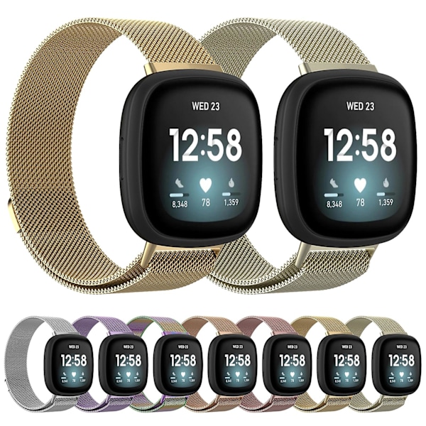 Guld Guld kompatibel med Fitbit Versa 3 Milanese Klockarmband, Storlek:s 202mm