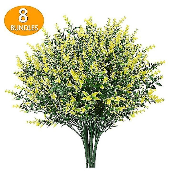 8 st Konstgjorda Lavendelväxter Falska Blommor Plast Grönska Stjälkar För Veranda Planteringskärl Dekoration Yellow