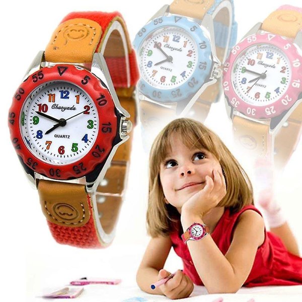 Cute & Quartz Watch 's Fabric Strap Student Time Clock Rose Red
