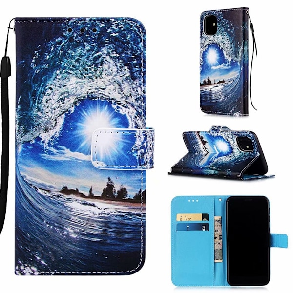 Etui til iPhone 16 PLUS Bølger og sol Almindeligt malet Wallet med kortholder Flip