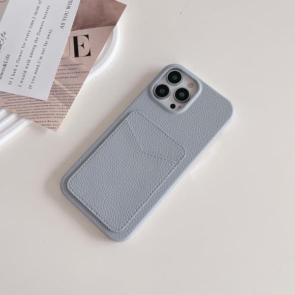 Etui til iPhone 13 Pro Blågrå kortholder litchi læder etui Klassisk Pebbled Kortholder Lædertekstur