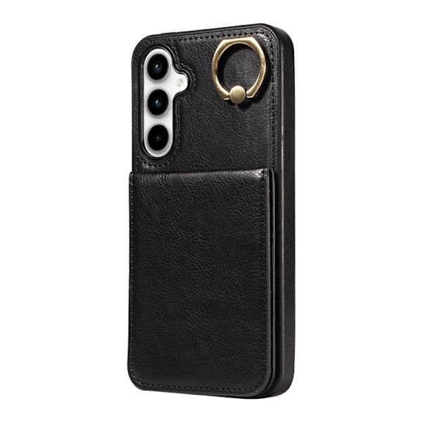 Etui til iPhone 13ProMax Sort - Litchi-mønster øvre og nedre kortholder - med hængende ring Pebbled Wallet med kortholderringspænde