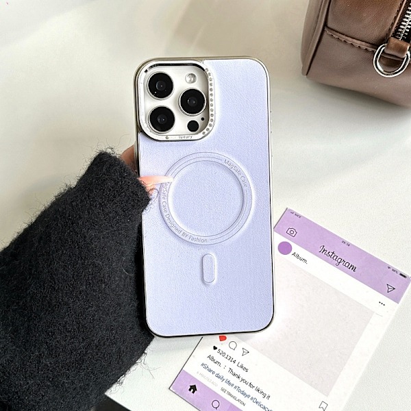 Etui til iPhone 16Pro Max Lys lilla krystallramme Lær Magnetisk
