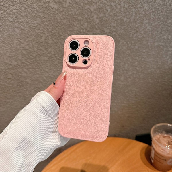 Fodral för iPhone 13 Lychee-mönster-rosa 2 i 1 Pebbled klassiskt läder