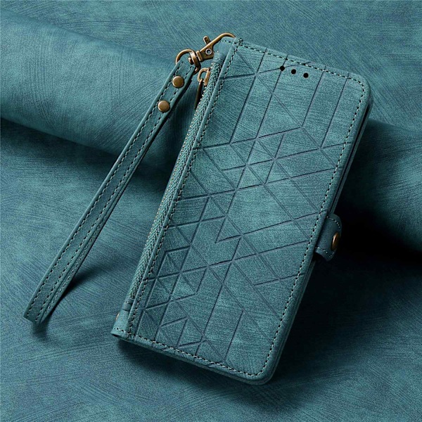 Etui til iPhone 14 Pro Max Grønn [med armbånd] Geometrisk Stropp Flip