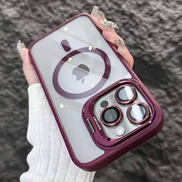 Etui til iPhone 16 Magnetisk Stativ Linsedetalj Plommerød