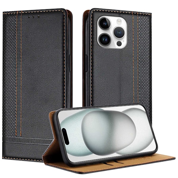 Etui til iPhone 16 Plus sort Magnetisk Wallet med Kortholder