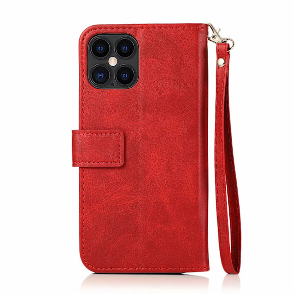 Etui til iPhone 16PRO MAX rød Fem-Kort Lynlås Pung med Kortholder