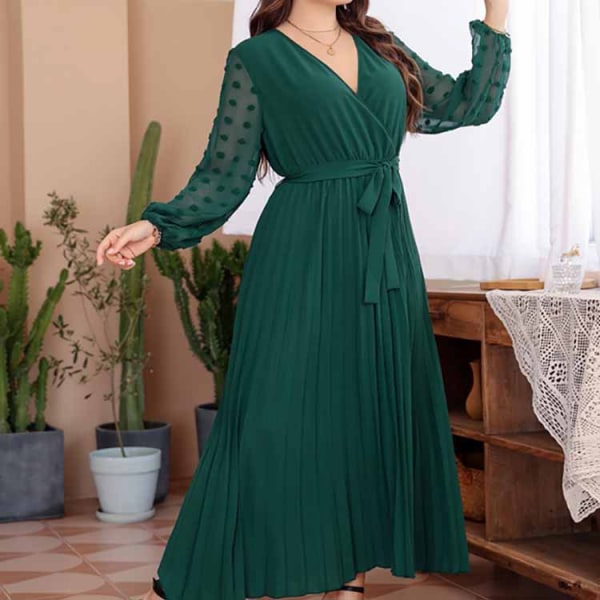 Mellanöstern plus storlek Enfärgad klänning med elastisk midja Dark green XXL