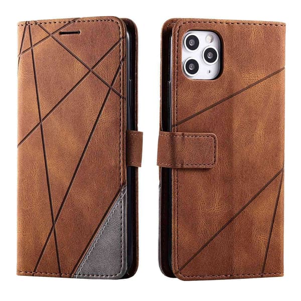 Etui til iPhone 16 brun Soft-Touch Mixed Media Wallet med kortholder Flip Magnetisk