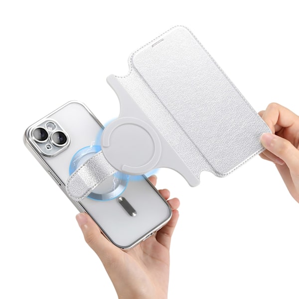 Kotelo iPhone 14 Plus hopea Luova galvanointi Käännettävä magneettinen linssisuoja