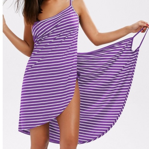 Sexig strandklänning omlottkjol semesterkjol Randig klänning med spaghettiband Purple stripe 4xL