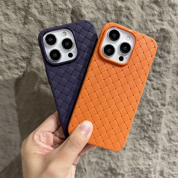 Fodral för iPhone 13pro Orange vävt mönster [utan magnetisk attraktion] Värmeavledande vävt mönster stort hål lädertextur Enkel