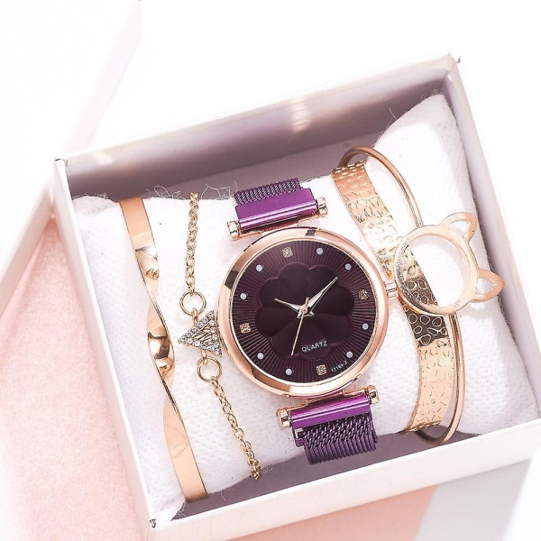 Watch Dammode präglade blommor Liten fräsch stålbältesurtavla Purple Set