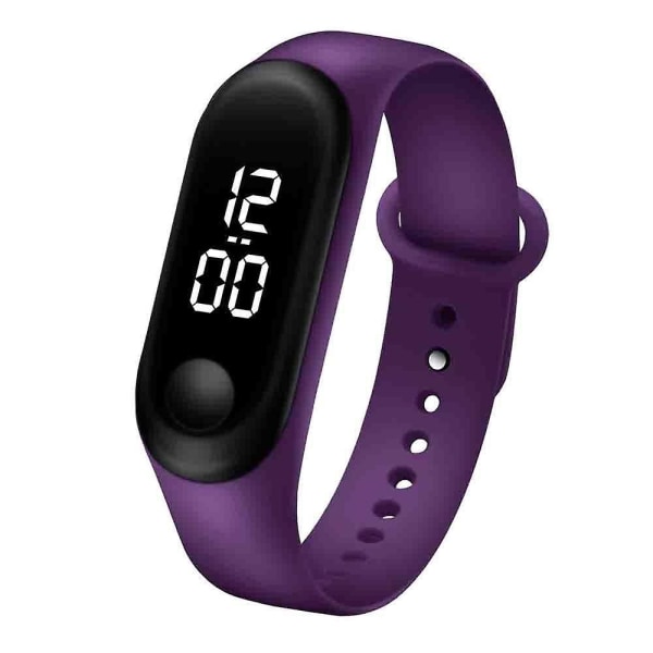 Nytt mode fyrkantig LED-silikon elektronisk klocka digital watch M3W-Purple