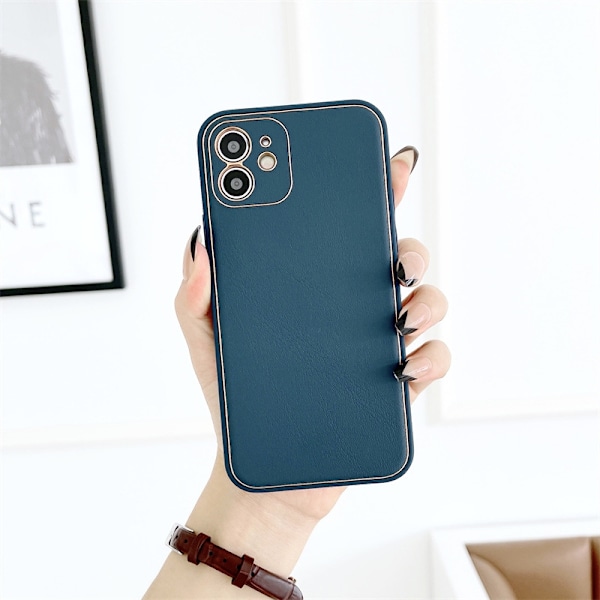 Kotelo iPhone 13promaxille, laivastonsininen nahkakuvio, galvanointi, kokovartaloluksus