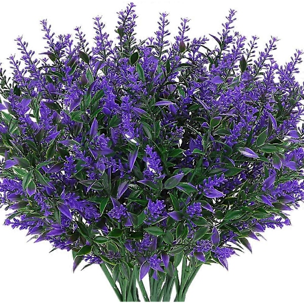Kunstige Lavendelblomster Planter 8 Stykker, Livagtige UV-resistente Falske Buske Grønne Buske Buket Purple 6