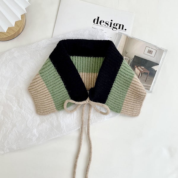 Dam Fejk Krage Nackskydd Stickad Sjal Luftkonditionering Green and Black 50cm