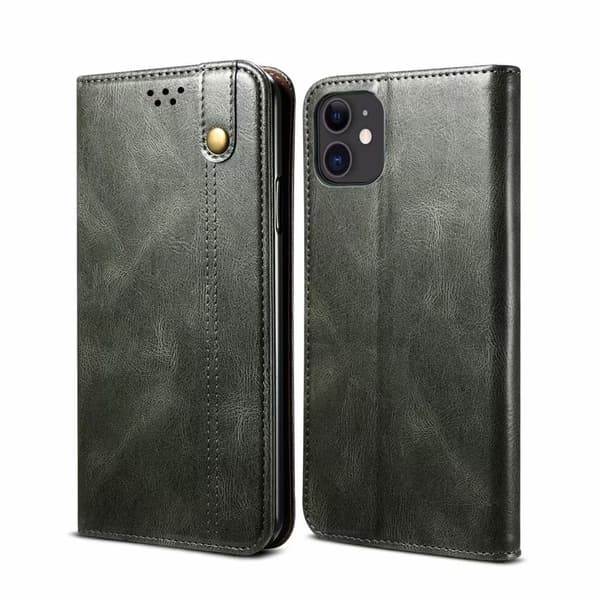 Etui til iPhone 13 Pro, mørkegrøn vintage wallet med kortholder og flip