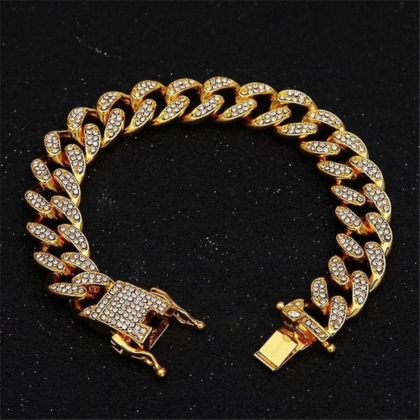 Choker Rhinestone Iced Out kubanska Halsband-kedja Hip Hop smycken Gold Bracelet