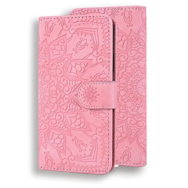 Etui til iPhone 16 pink 3D Præget Mandala Tegnebog med Kortholder