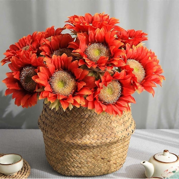 Hvite Solsikker Kunstige Blomster 7 stk. Falske Silkeblomster Solsikke Bukett Fake Real Touch Lange Stilker A-red