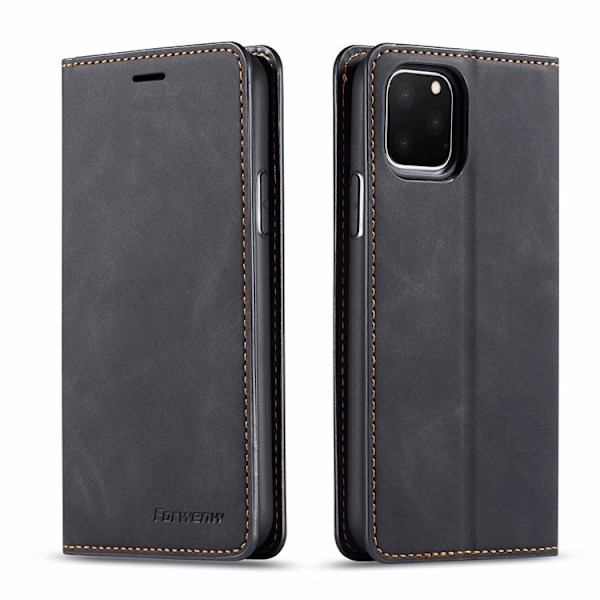 Kotelo iPhone 14 Pro:lle, musta lompakko korttipidikkeellä, retro-käännettävä