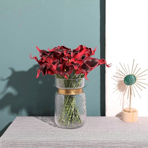 24 st Calla Lilja Bröllopsbukett Latex Real Touch Konstgjorda Blommor (Blå och Vit) Dark Red
