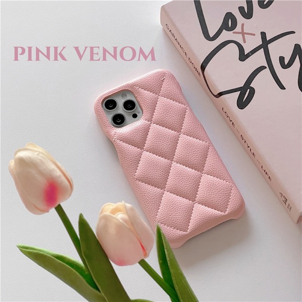 Etui til iPhone 15 Litchi mønster diamant pink enkelt skal ins diamantformet pung med kortholder læder tekstur rem hård