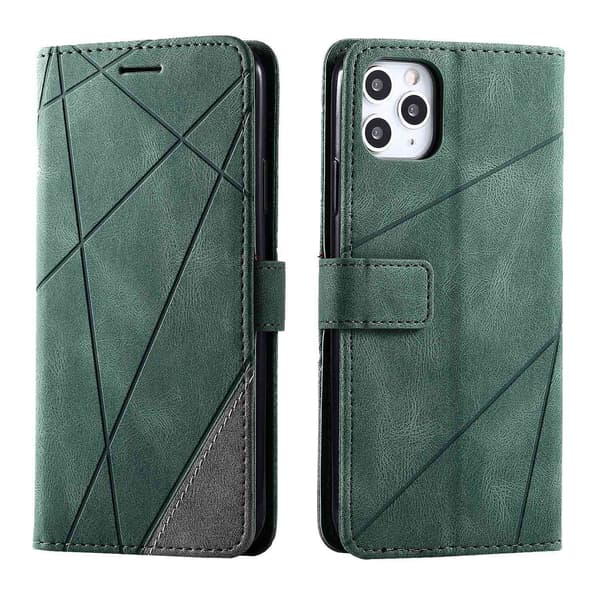 Etui til iPhone 15PLUS Pine Green Soft-Touch Mixed Media Lommebok med Kortholder Flip Magnetisk