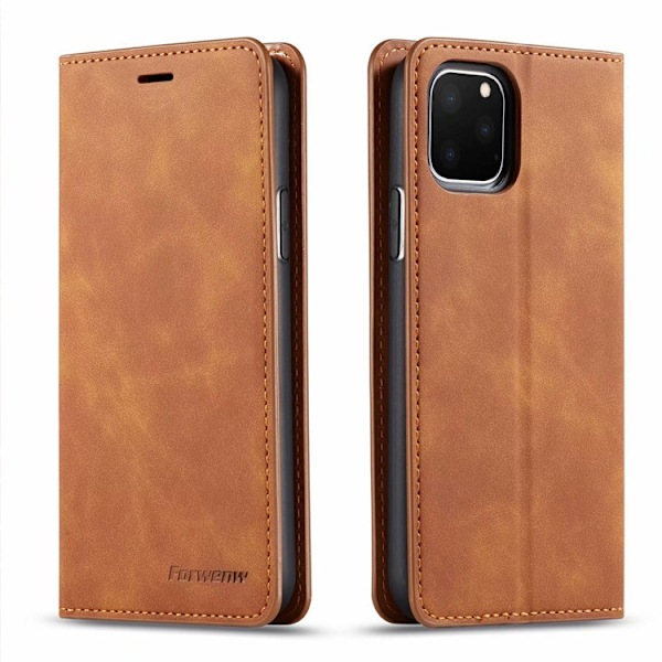 Fodral för iPhone 15 brun plånbok med korthållare retro flip